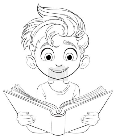 A cheerful young boy happily reading a book.
