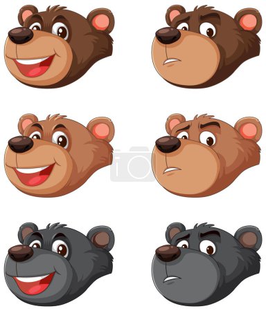 Téléchargez les illustrations : Ensemble de visages d'ours montrant différentes émotions. - en licence libre de droit