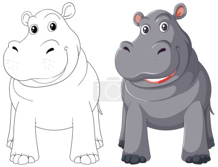 Téléchargez les illustrations : Illustration vectorielle de deux hippopotames souriants - en licence libre de droit