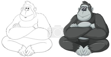 Ilustración de Dos gorilas de dibujos animados representados en blanco y negro. - Imagen libre de derechos