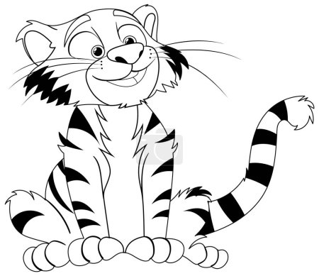 Ilustración de Ilustración en blanco y negro de un gato feliz - Imagen libre de derechos