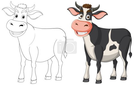 Téléchargez les illustrations : Illustration d'une vache, noir et blanc à colorier - en licence libre de droit
