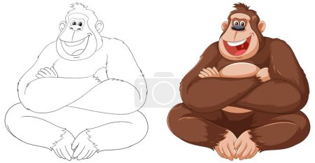Ilustración de Dos gorilas sonrientes en una ilustración amistosa. - Imagen libre de derechos