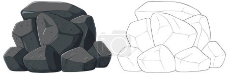 Two sets of boulders in grayscale vector art.