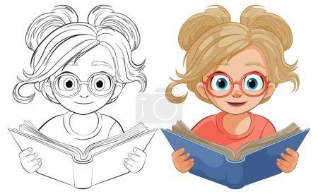 Illustration for Colorful vector of a young girl reading a book - Royalty Free Image