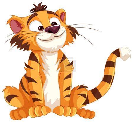 Téléchargez les illustrations : Un personnage de dessin animé tigre heureux assis. - en licence libre de droit