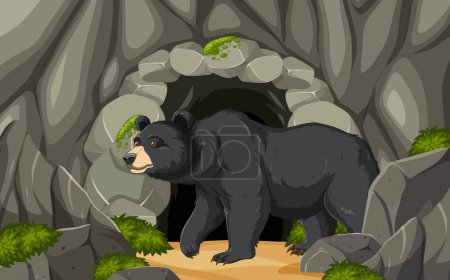 Ilustración de Ilustración de un oso saliendo de una cueva rocosa - Imagen libre de derechos