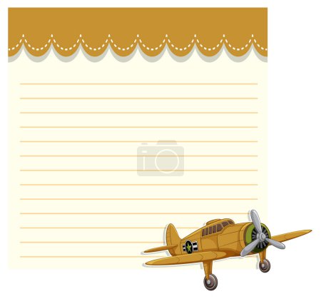 Téléchargez les illustrations : Illustration d'avion à l'ancienne sur fond de bloc-notes - en licence libre de droit