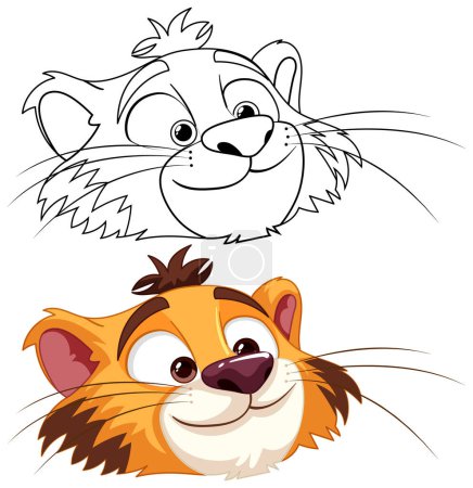 Ilustración de Dos personajes de gato animados sonrientes ilustración - Imagen libre de derechos