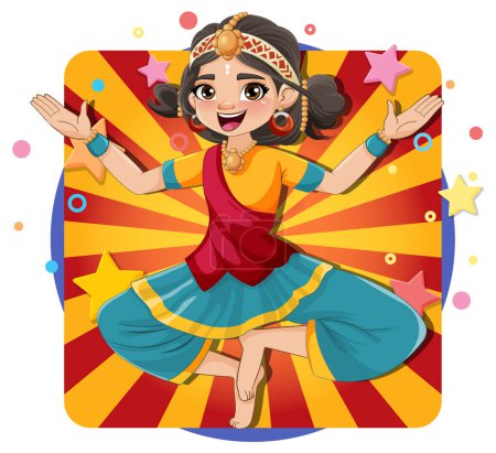 Téléchargez les illustrations : Vecteur coloré d'une fille exécutant la danse indienne - en licence libre de droit