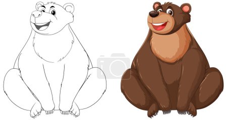 Téléchargez les illustrations : Illustration vectorielle d'un ours, esquissé et coloré - en licence libre de droit