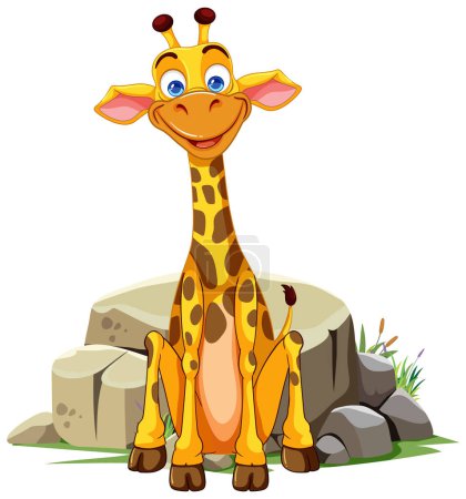 Vector illustration of a happy giraffe sitting down.