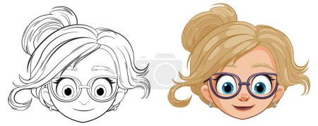 Illustration for Two stages of a female character design process. - Royalty Free Image
