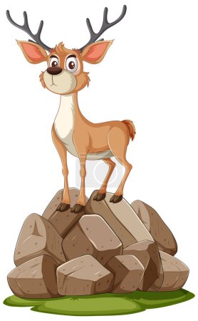 Illustration for Adorable deer standing atop a pile of rocks - Royalty Free Image