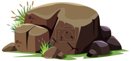 Vector illustration of rocks with green grass