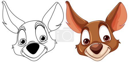 Illustration for Transformation of a cartoon dog from line art to color - Royalty Free Image