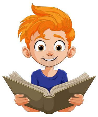 Animated child reading with interest and joy