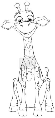 Téléchargez les illustrations : Un dessin animé girafe ludique en noir et blanc. - en licence libre de droit