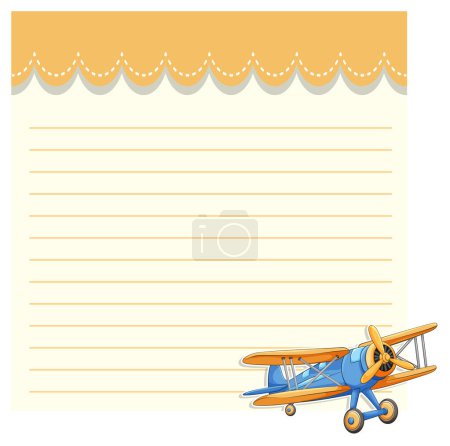 Illustration for Old-fashioned airplane on lined paper background - Royalty Free Image