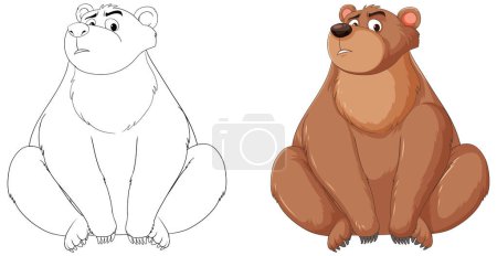 Téléchargez les illustrations : Illustration vectorielle d'un ours, avant et après la coloration. - en licence libre de droit