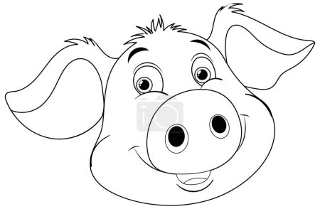 Téléchargez les illustrations : Dessin noir et blanc d'un personnage de porc heureux - en licence libre de droit