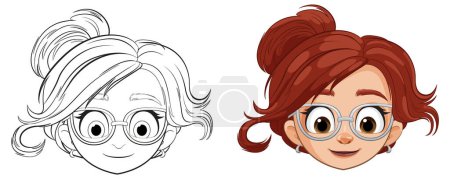 Two stages of a female character illustration