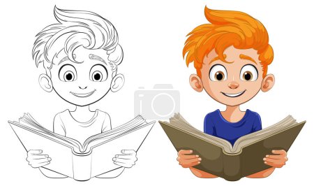 Ilustración de Colorido vector de un niño disfrutando de un buen libro - Imagen libre de derechos