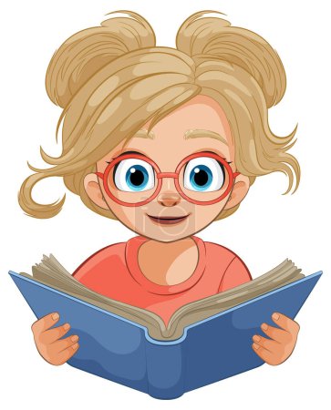 Ilustración de Ilustración de una joven leyendo un libro intensamente - Imagen libre de derechos