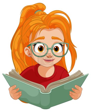 Illustration of a girl reading a book intently
