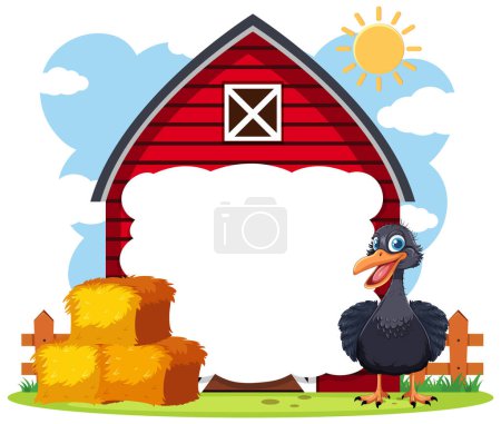 Illustration for Cartoon ostrich standing next to a hay stack - Royalty Free Image