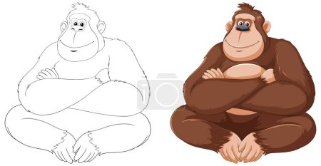 Téléchargez les illustrations : Deux singes souriants dans une pose assise détendue. - en licence libre de droit