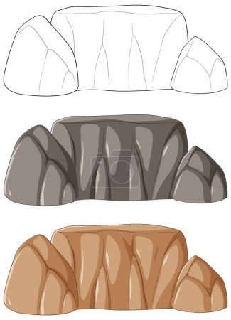 Tres conjuntos de rocas en diferentes tonos y formas.
