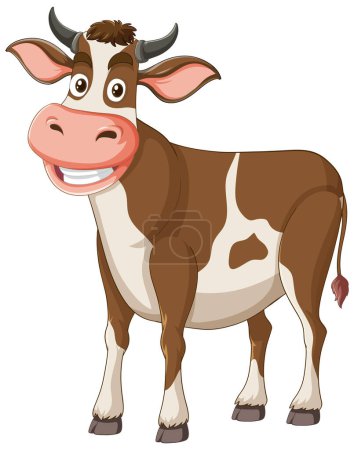 Téléchargez les illustrations : Illustration vectorielle d'une vache brune et blanche heureuse. - en licence libre de droit