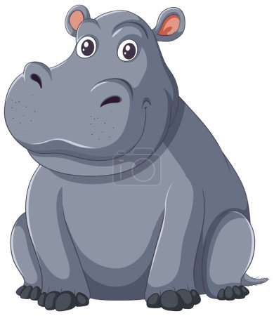 Ilustración de Lindo hipopótamo animado sentado con una expresión feliz - Imagen libre de derechos