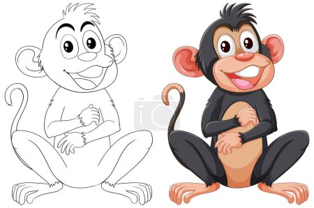 Téléchargez les illustrations : Graphique vectoriel d'un singe, art coloré et linéaire. - en licence libre de droit