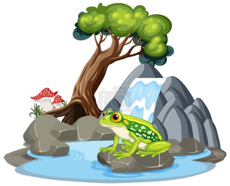 Téléchargez les photos : Illustration vectorielle colorée d'une grenouille dans la nature - en image libre de droit