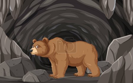 Illustration of a bear standing in a dark cave