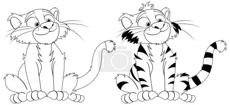 Téléchargez les illustrations : Deux chats de bande dessinée avec des motifs rayés distincts - en licence libre de droit