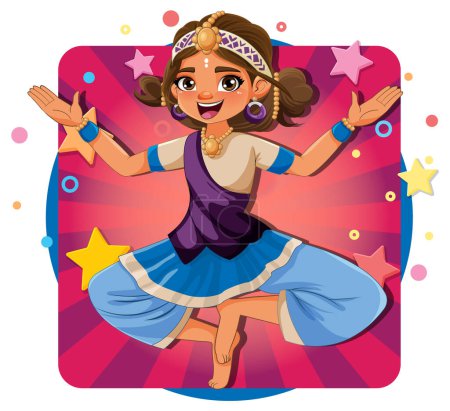 Animiertes Mädchen führt einen klassischen indischen Tanz auf.