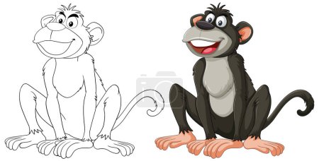 Illustration for Illustration of monkey, black and white to color - Royalty Free Image