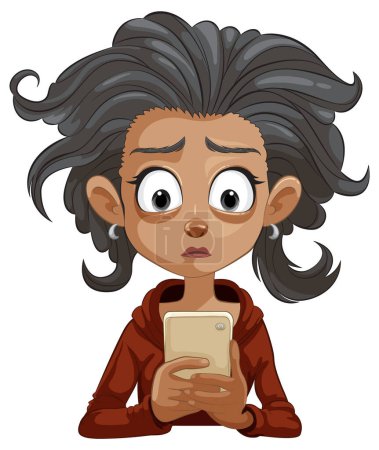 Cartoon of a woman shocked by her phone