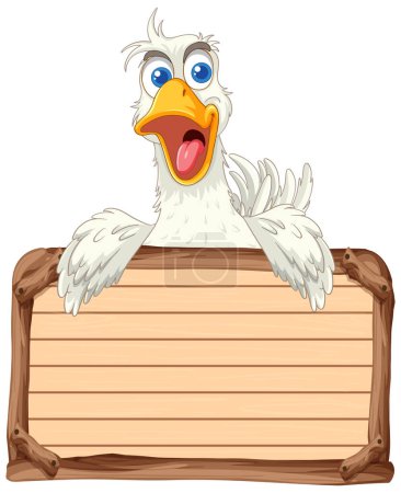 Illustration for Cartoon eagle presenting an empty wooden sign - Royalty Free Image