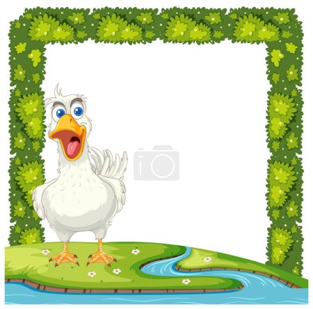 Cheerful duck standing by a water stream