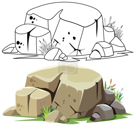 Illustration vectorielle de formations rocheuses stylisées.