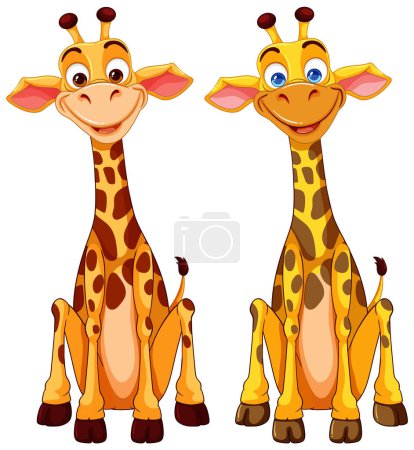Two smiling giraffes in a playful vector graphic.