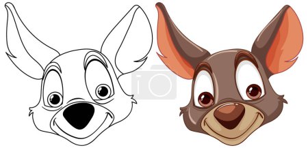 Illustration of a cartoon dog, black and white to color