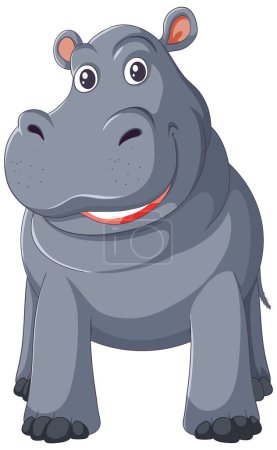 Téléchargez les illustrations : Un hippopotame de dessin animé souriant avec un col rouge. - en licence libre de droit