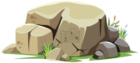 Vektorillustration von Felsen mit kleinen Pflanzen.
