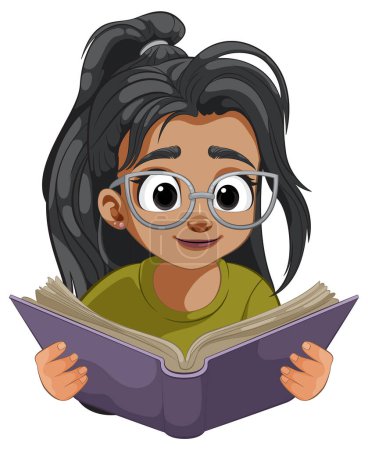 Ilustración de Dibujos animados de una chica leyendo un libro con interés - Imagen libre de derechos