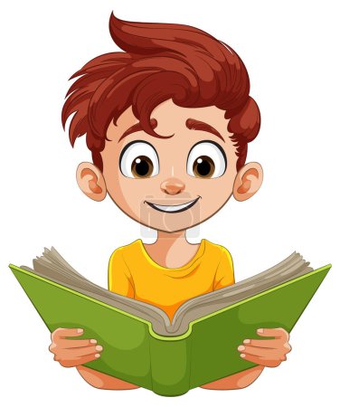 Cheerful child reading with interest and joy